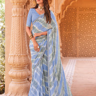 Laxmipati Madhubala Abstract Printed Georgette Saree in Baby Blue Color with Unstitched Blouse