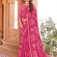 Laxmipati Madhubala Floral Printed Chiffon Saree in Pink Color with Unstitched Blouse