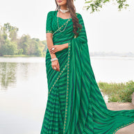 Laxmipati Madhubala Geometric Printed Georgette Saree in Green Color with Unstitched Blouse
