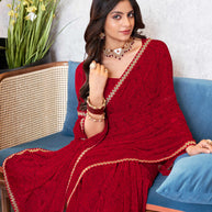 Laxmipati Mala Floral Printed Georgette Saree in Deep Red Color with Unstitched Blouse