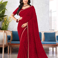 Laxmipati Mala Floral Printed Georgette Saree in Deep Red Color with Unstitched Blouse