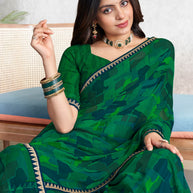 Laxmipati Mala Abstract Printed Georgette Saree in Green Color with Unstitched Blouse