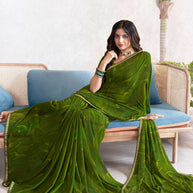 Laxmipati Mala Abstract Printed Georgette Saree in Olive Green Color with Unstitched Blouse