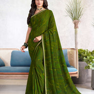 Laxmipati Mala Abstract Printed Georgette Saree in Olive Green Color with Unstitched Blouse