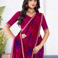Laxmipati Mala Floral Printed Georgette Saree in Magenta Color with Unstitched Blouse
