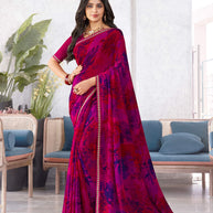 Laxmipati Mala Floral Printed Georgette Saree in Magenta Color with Unstitched Blouse