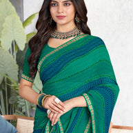 Laxmipati Mala Traditional Printed Georgette Saree in Sea Green Color with Unstitched Blouse