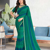 Laxmipati Mala Traditional Printed Georgette Saree in Sea Green Color with Unstitched Blouse