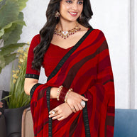 Laxmipati Mala Abstract Wave Printed Georgette Saree in Red Color with Unstitched Blouse
