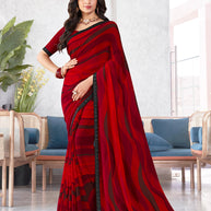 Laxmipati Mala Abstract Wave Printed Georgette Saree in Red Color with Unstitched Blouse