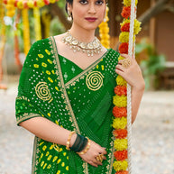 Laxmipati Upavan Geometric Printed along with Gota Patti Georgette Saree in Green Color with Unstitched Blouse