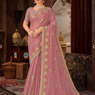 Laxmipati Firki Floral Embroidered Chiffon Saree in Mauve Color with Unstitched Blouse