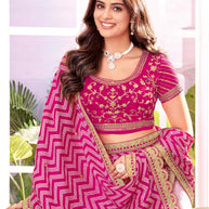 Laxmipati Megha Bandhani Printed Chiffon Saree in Magenta Color with Unstitched Blouse