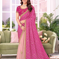 Laxmipati Megha Bandhani Printed Chiffon Saree in Magenta Color with Unstitched Blouse