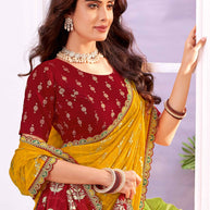 Laxmipati Megha Floral Foil Work Georgette Saree in Mustard Color with Unstitched Blouse