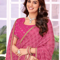 Laxmipati Megha Bandhani Printed Georgette Saree in Pink Color with Unstitched Blouse
