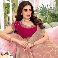 Laxmipati Megha Geometric Printed Chiffon Saree in Light Pink Color with Unstitched Blouse