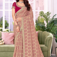 Laxmipati Megha Geometric Printed Chiffon Saree in Light Pink Color with Unstitched Blouse