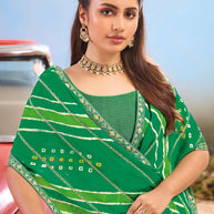 Laxmipati Baarish Bandhani Printed Crepe Silk Saree in Green Color with Unstitched Blouse