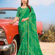 Laxmipati Baarish Bandhani Printed Crepe Silk Saree in Green Color with Unstitched Blouse
