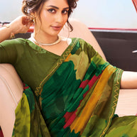 Laxmipati Baarish Abstract Printed Georgette Saree in Multicolor Color with Unstitched Blouse