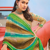 Laxmipati Baarish Striped Printed Georgette Saree in Multicolor with Unstitched Blouse
