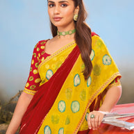 Laxmipati Baarish BandhaniPrinted Georgette Saree in Red Color with Unstitched Blouse