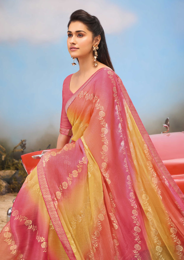 Laxmipati Baarish Ombra Chiffon Saree in Multicolor with Unstitched Blouse