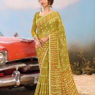 Laxmipati Baarish Ombra Chiffon Saree in Olive Green with Unstitched Blouse