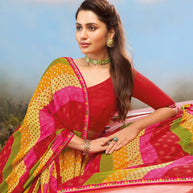 Laxmipati Baarish Striped Printed Georgetee Saree in Multicolor with Unstitched Blouse