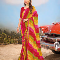 Laxmipati Baarish Striped Printed Georgetee Saree in Multicolor with Unstitched Blouse