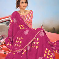 Laxmipati Baarish Geometric Printed Chiffon Saree in Pink Color with Unstitched Blouse