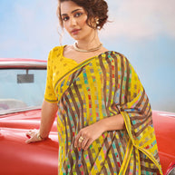 Laxmipati Baarish Striped Printed Georgette Saree in Multicolor with Unstitched Blouse