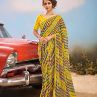 Laxmipati Baarish Striped Printed Georgette Saree in Multicolor with Unstitched Blouse