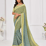 Laxmipati Sitaphal Floral Printed Georgette Saree in Pastel Olive Green Color with Unstitched Blouse