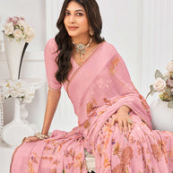 Laxmipati Sitaphal Floral Printed Georgette Saree in Light Pink Color with Unstitched Blouse