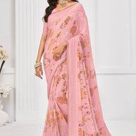 Laxmipati Sitaphal Floral Printed Georgette Saree in Light Pink Color with Unstitched Blouse
