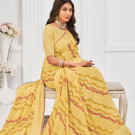 Laxmipati Sitaphal Abstract Printed Georgette Saree in Pastel Yellow with Unstitched Blouse