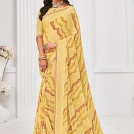 Laxmipati Sitaphal Abstract Printed Georgette Saree in Pastel Yellow with Unstitched Blouse