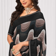 Laxmipati Sitaphal Abstract Printed Georgette Saree in Multicolor with Unstitched Blouse