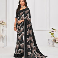 Laxmipati Sitaphal Abstract Printed Georgette Saree in Multicolor with Unstitched Blouse