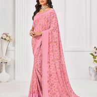 Laxmipati Sitaphal Floral Printed Georgette Saree in Pink Color with Unstitched Blouse