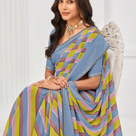 Laxmipati Sitaphal Chevron Printed Georgette Saree in Multicolor with Unstitched Blouse
