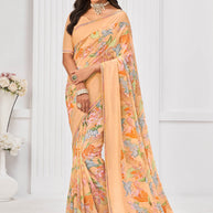 Laxmipati Sitaphal Floral Printed Georgette Saree in Peach Color with Unstitched Blouse