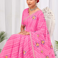 Laxmipati Sushma Floral Embroidered Chiffon Saree in Pink Color with Unstitched Blouse
