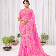 Laxmipati Sushma Floral Embroidered Chiffon Saree in Pink Color with Unstitched Blouse