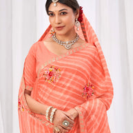 Laxmipati Sushma Floral Embroidered Chiffon Saree in Orange Color with Unstitched Blouse