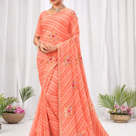 Laxmipati Sushma Floral Embroidered Chiffon Saree in Orange Color with Unstitched Blouse