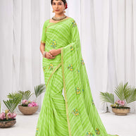 Laxmipati Sushma Floral Embroidered Chiffon Saree in Green Color with Unstitched Blouse