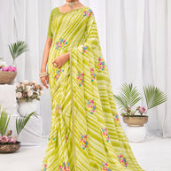 Laxmipati Neha Leheriya Printed along with Floral Embroidered Chiffon Saree in Olive Green Color